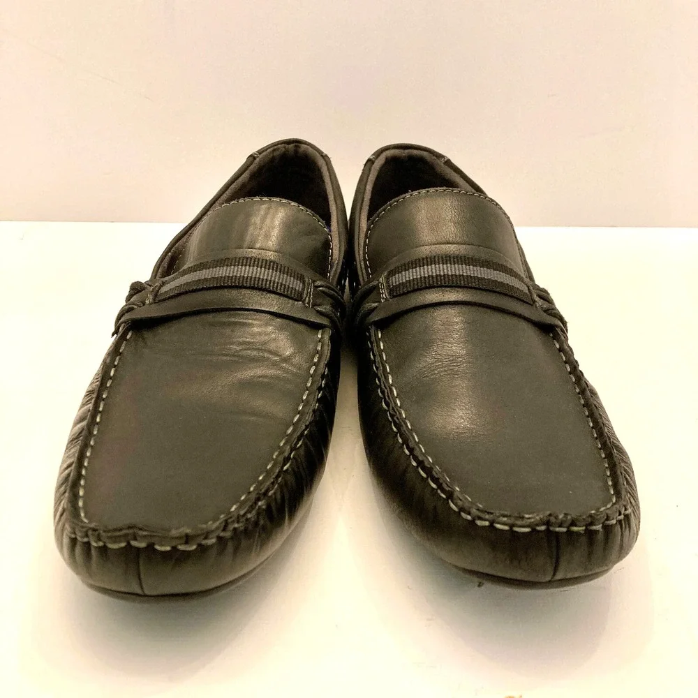 Steve Madden Gander Driving Moccasins Shoes Black Leather‎ Mens 11 EUC